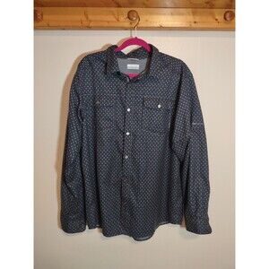 Columbia Mens L Omniwick Button Shirt Shacket Tree Pattern Logo Performance